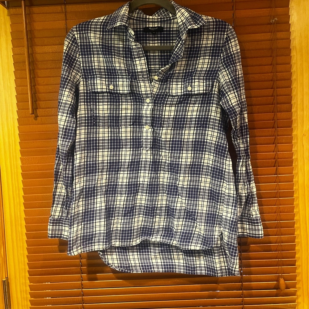 Madewell Navy Plaid Women's Button Down Shirt